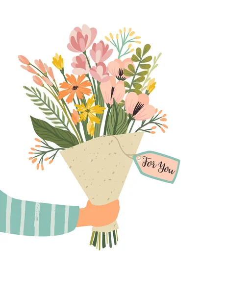 Isolated Llustration Bouquet Flowers Hand Vector Design Concept Valentines Day — Vetor de Stock