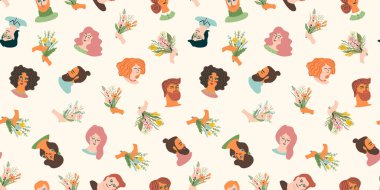 Sevimli genç kadınlar ve aşık erkekler arasında kusursuz bir düzen var. Sevgililer Günü konsepti ve diğer şeyler için. Tasarım ögesi.