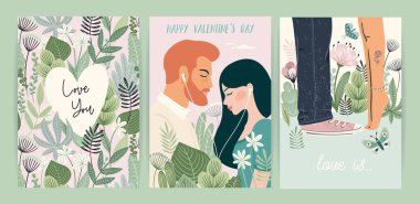 Set of Romantic illustrations. Man and woman. Love, love story, relationship. Vector design concept for Valentines Day and other use.