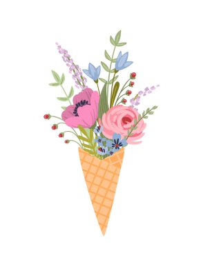Isolated llustration cute bouquet of flowers. Vector design concept for holyday and other use.