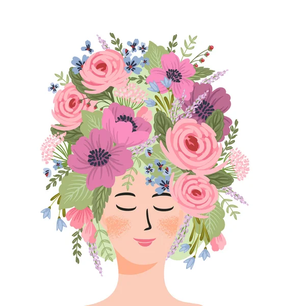 Isolated Illustration Woman Flowers Concept International Women Day Other Use — Stockvector