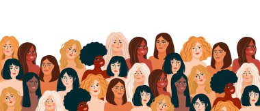 Isolated vector illustration of abstract women with different skin colors. Struggle for freedom, independence, equality. Concept for International Womens Day and other use