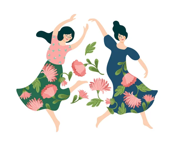 Vector Isolated Illustration Cute Dancing Women Happyl Women Day Concept — стоковый вектор