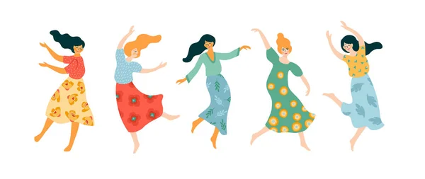 Vector Isolated Illustration Cute Dancing Women Happyl Women Day Concept — стоковый вектор