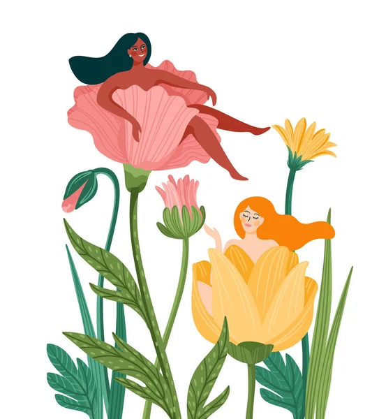 Vector Isolated Illustration Cute Women Flowers International Women Day Concept - Stok Vektor