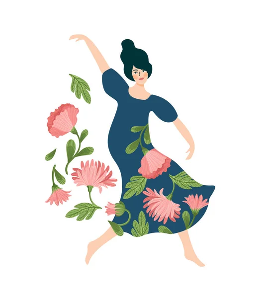 Vector Isolated Illustration Cute Dancing Woman Happy Women Day Concept — Vetor de Stock