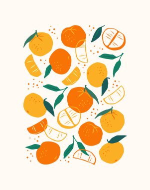 Art print. Abstract tangerines. Modern design for posters, cards, cover, t shirt and more