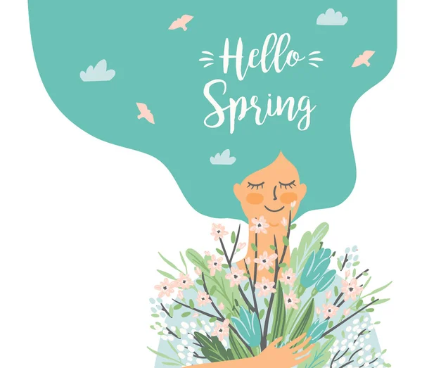 Vector Isolated Illustration Woman Spring Bouquet Design Poster Card Invitation — Stock vektor