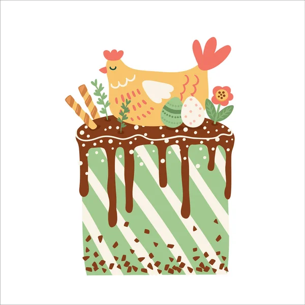 Пасхальный Праздничный Торт Изолированная Иллюстрация Пасхальными Символами Шаблон Векторного Дизайна — стоковый вектор
