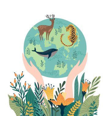 Vector illustration for Earth Day and other environmental concept. Isolated design for card, poster, banner, flyer and other.