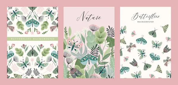 Διάνυσμα Πεταλούδες Και Φόντο Λουλουδιών Πρότυπα Για Κάρτα Αφίσα Φυλλάδιο — Διανυσματικό Αρχείο