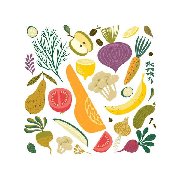 Illustration Vectorielle Des Fruits Légumes Une Nourriture Saine Élément Isolé — Image vectorielle