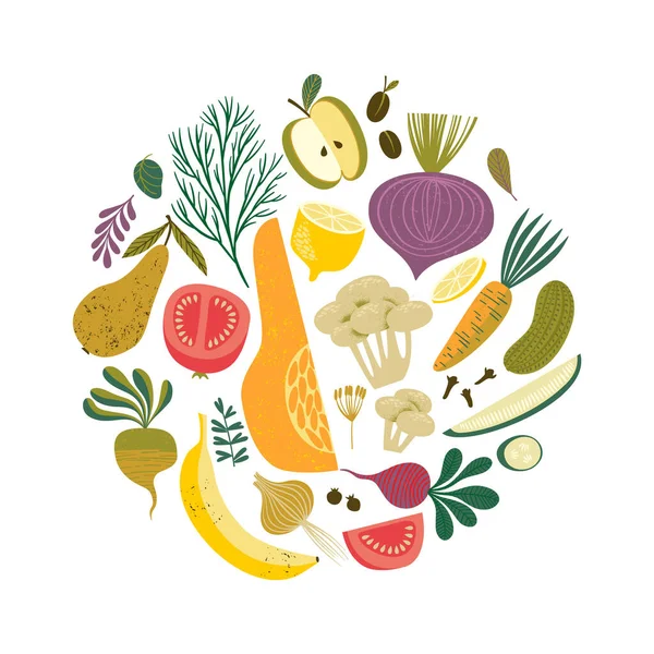 Vector Illustratie Van Groenten Fruit Gezond Eten Geïsoleerd Element Voor — Stockvector