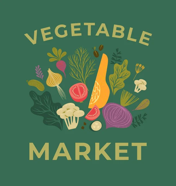 Vector Illustration Fruits Vegetables Healthy Food Design Poster Card Flyer — Stock Vector