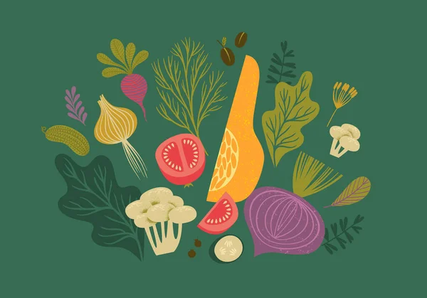 Vector Illustratie Van Groenten Fruit Gezond Eten Ontwerp Van Geïsoleerde — Stockvector