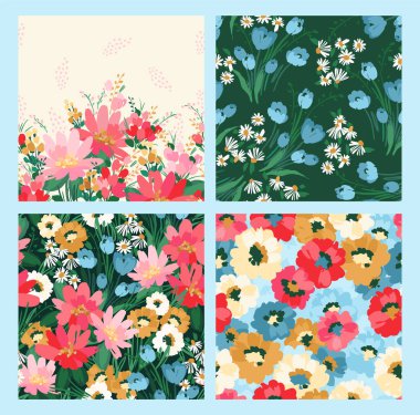 Floral seamless patterns and border. Vector design for paper, cover, fabric, interior decor and other use