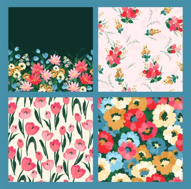 Floral seamless patterns and border. Vector design for paper, cover, fabric, interior decor and other use