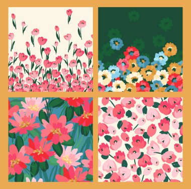 Floral seamless patterns and border. Vector design for paper, cover, fabric, interior decor and other use
