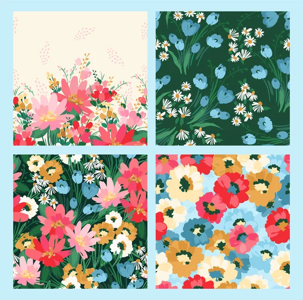 Floral Seamless Patterns Border Vector Design Paper Cover Fabric Interior — Vetor de Stock