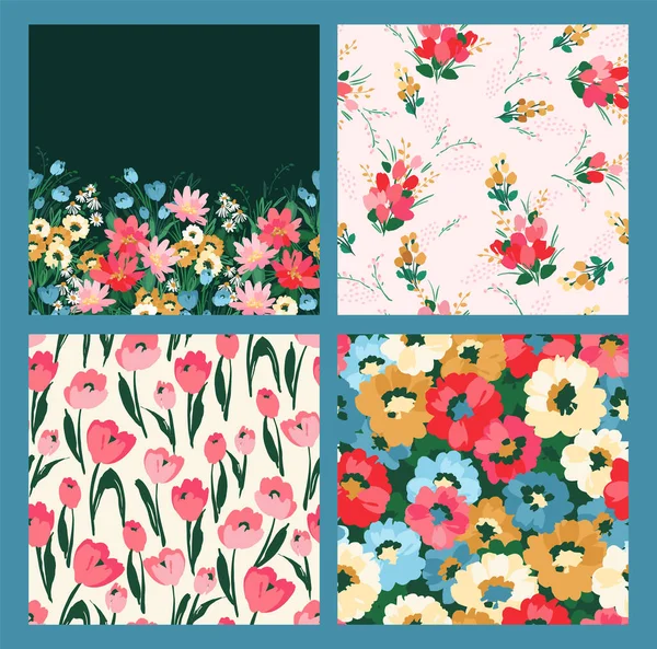 Floral Seamless Patterns Border Vector Design Paper Cover Fabric Interior — Stock vektor