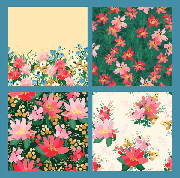 Floral Seamless Patterns Border Vector Design Paper Cover Fabric Interior — Stock vektor