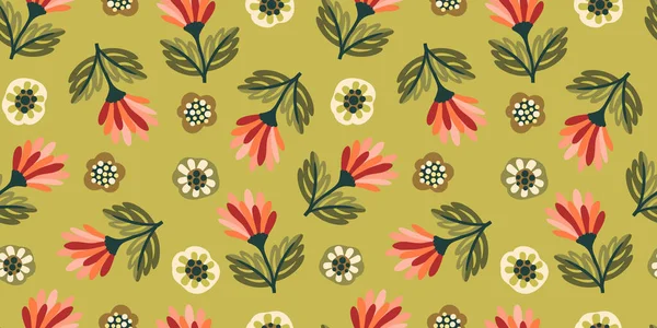 Folk Floral Seamless Pattern Modern Abstract Design Paper Cover Fabric — Stock Vector