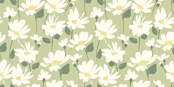 Motif Floral Abstrait Sans Couture Avec Camomille Textures Dessinées Main — Image vectorielle
