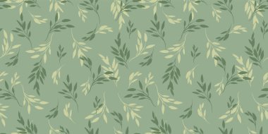 Çimen ve yapraklarla desenli çiçek deseni. Kağıt, kapak, kumaş, iç dekorasyon ve diğer kullanım için vektör tasarımı