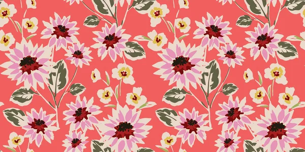 Çiçeksel, soyut, pürüzsüz desen. Retro çiçekler. Eski usul. Kağıt, kapak, kumaş, iç dekorasyon ve diğer kullanım için vektör tasarımı