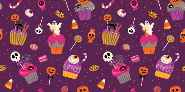 Halloween Hintergrund Nahtloses Muster Mit Halloween Symbolen Vektordesign — Stockvektor