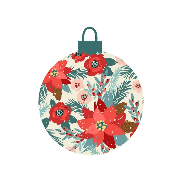 Christmas Happy New Year Ball Flowers Isolated Illustration Vector Design — Stock Vector