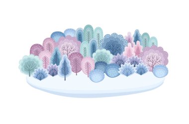 Kış ormanının izole bir örneği. Kart, poster, el ilanı, dükkan penceresi, kapak ve diğer kullanım için vektör şablonu.