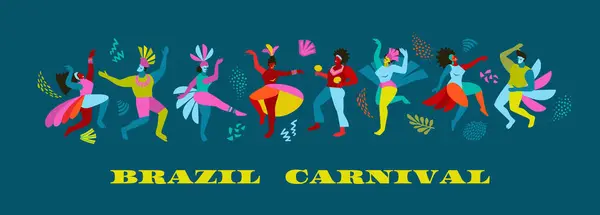 Bandiera Vettoriale Con Divertenti Uomini Donne Danzanti Costumi Luminosi Carnevale Illustrazioni Stock Royalty Free