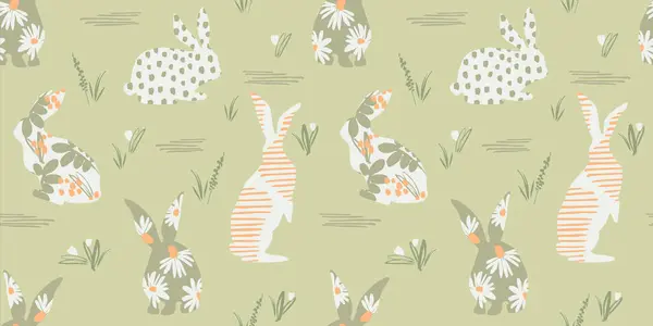 Happy Easter Vector Seamless Pattern Abstract Rabbits Design Element — Stock Vector