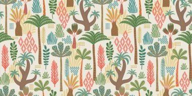 Avuçlarında etnik tropikal desenler var. Kağıt, kapak, kumaş, iç dekorasyon ve diğer kullanım için modern soyut tasarım