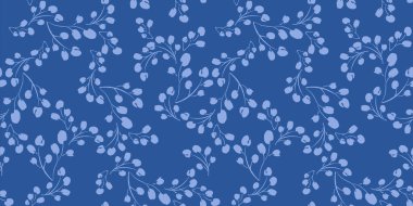 Mavi çiçekli, pürüzsüz desen. Kağıt, kapak, kumaş, iç dekorasyon ve diğer kullanımlar için vektör tasarımı