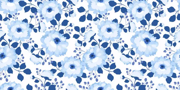 Синій Квітковий Безшовний Візерунок Векторний Дизайн Паперу Обкладинки Тканини Інтер Векторна Графіка