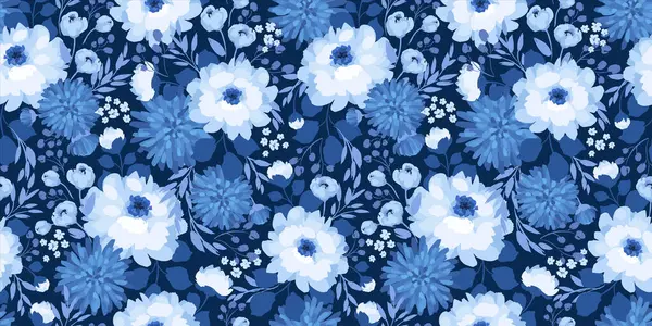 Blå Blommigt Sömlöst Mönster Vektordesign För Papper Omslag Tyg Inredning Royaltyfria illustrationer