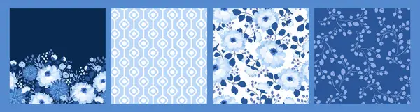 Сині Квіткові Безшовні Візерунки Векторний Дизайн Паперу Обкладинки Тканини Інтер Ліцензійні Стокові Ілюстрації