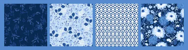 Patrones Florales Azules Sin Costura Diseño Vectorial Para Papel Cubierta Ilustración De Stock