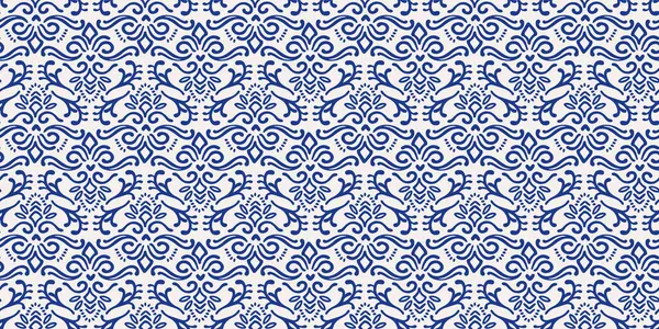 Patrones Étnicos Azules Sin Costura Con Elementos Vegetales Geométricos Diseño Ilustración De Stock