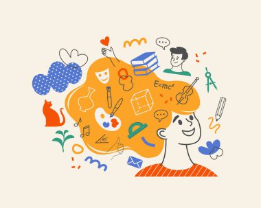 Okul konseptine geri dönelim. Okul, eğitim, iletişim Düz illüstrasyon tasarımı