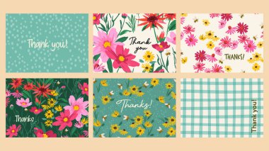 Çiçek desenli vektör seti. Kart, poster, broşür, kapak, ev dekorasyonu ve diğer kullanım için şablon.