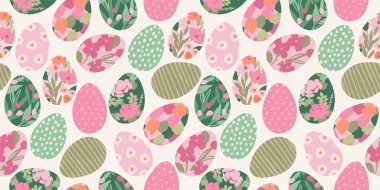 Mutlu Paskalyalar. Vektör kusursuz desen. Soyut çiçekli Paskalya yumurtaları. Tasarım ögesi.