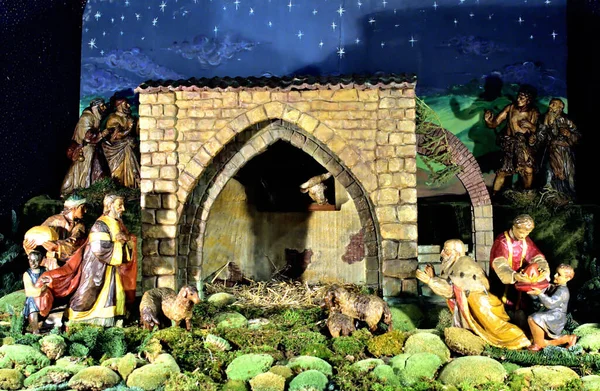 Handgemaakte Traditionele Tsjechische Kerststal Kerstmis Geboorte Van Jezus Christus Vieren — Stockfoto