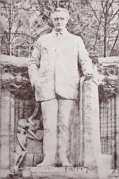 Карандашный Рисунок Статуи Известного Основателя Гидротерапии Винченца Присница Курортном Городе — стоковое фото