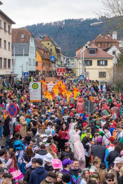 Neckargemuend, Germany - Feb. 18, 2023: traditional carnival parade in neckargemuend in the Palatine region of Baden-Wuerttemberg, Germany
