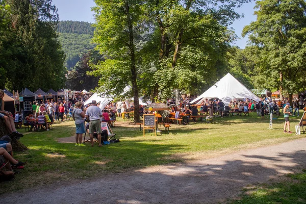 stock image Neckargemuend, Germany: May, 28. 2023: Local street food festival in a small public park in southern germany