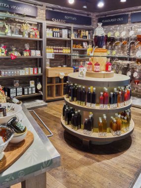 Berlin, Germany - February 2, 2023: View into a grocery for oil and vinegar in the Gropius Passagen shopping mall in Berlin. 