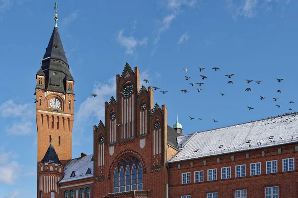 stock image Cityscape of the old town of Berlin-Koepenick with a view to the historic town hall and the town hall tower.